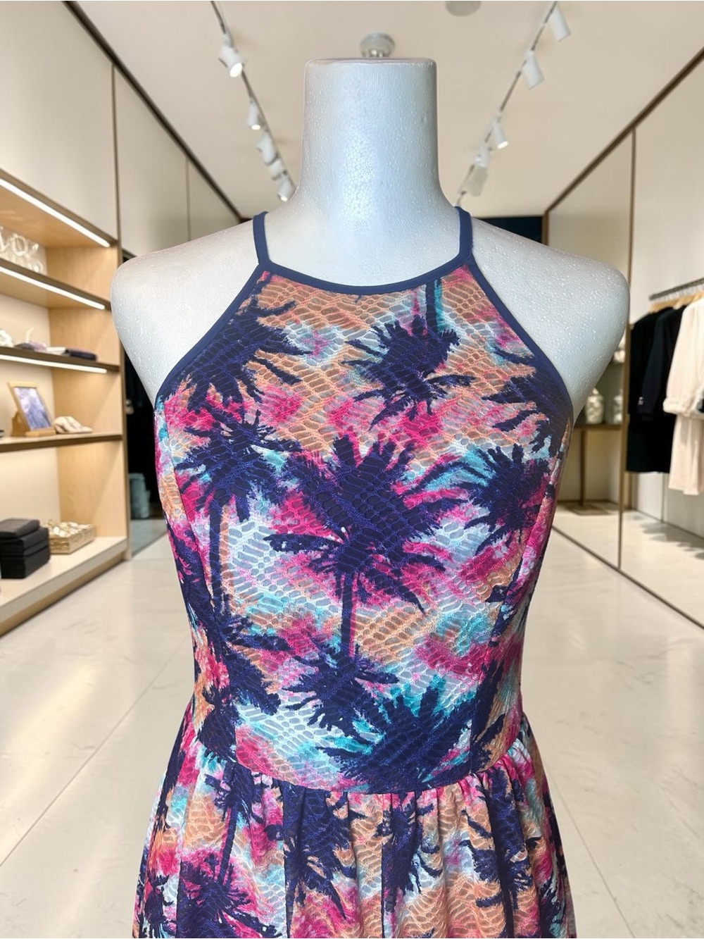 City Triangle XS Halter Fit & Flare Dress Floral Lined Back Zip Summer - Picture 3 of 12